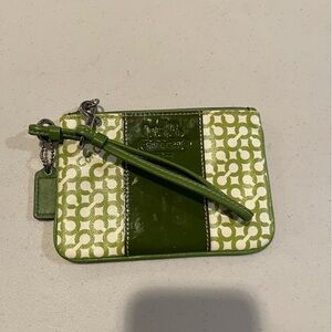 Coach Green and White Wristlet